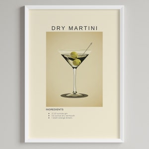 Trockener Martini Cocktail Kunstdruck | Bar Warenkorb Wand Dekor | Druckbare Alkohol Wandkunst | Digitaler Download | Cocktail Gin Liebhaber Geschenk