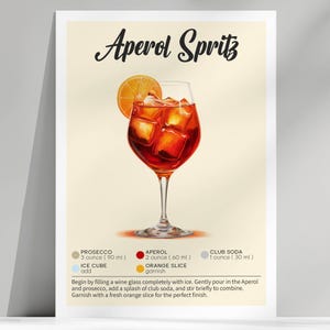 Printable 5x7 Aperol Spritz Recipe Card Set | Digital Cocktail Thank You Card | Bar Cart Art | Cocktail Lover Gift | Instant Download