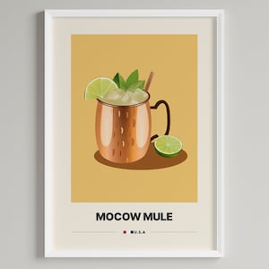 Moscow Mule Cocktail Poster | Minimalist Bar Cart Decor | Printable Digital Download