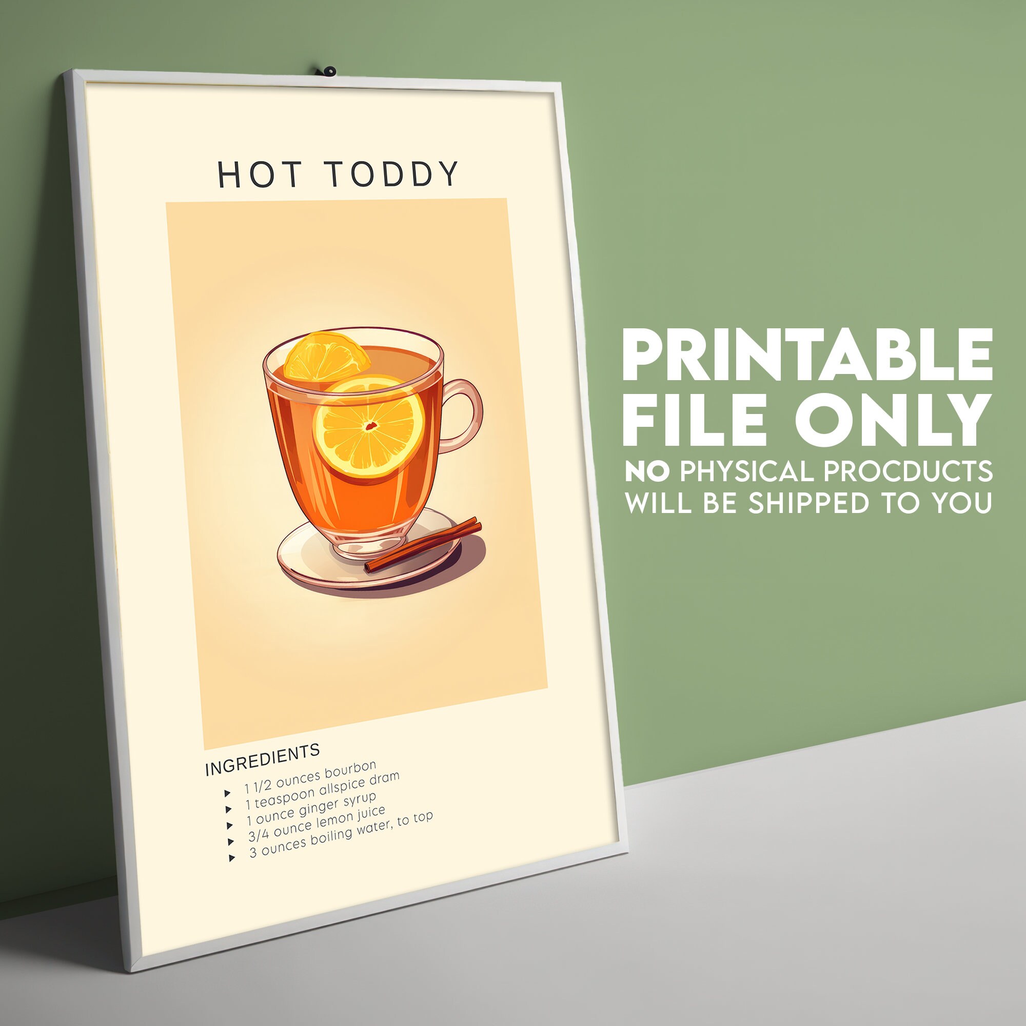 Hot Toddy Cocktail Print Bar Cart Wall Decor Alcohol Poster Minimalist ...