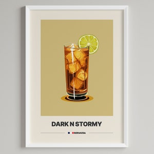 Dark and Stormy Cocktail Poster |  Minimalist Bar Cart Decor | Printable Digital Download