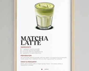 Matcha Latte Print | Japanese Green Tea Art | Minimalist Kitchen & Cafe Decor | Digital Download