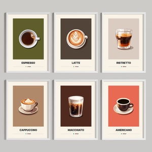 Cartel de café italiano / Galería Wall Art Set de 6 / Decoración minimalista de café / Descarga digital imprimible