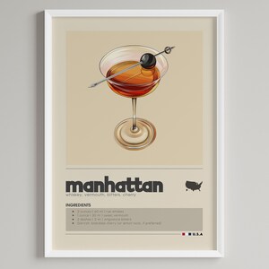 Manhattan Cocktail Print | Minimalist Bar Cart Decor | Classic Drink Poster | Printable Digital Download