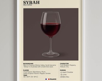 Syrah Red Wine Print | Modern Kitchen Wall Art | Printable French Wine Guide
