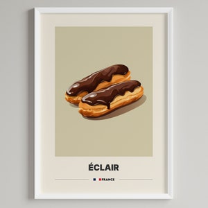 Eclair Poster | Französischer Nachtisch | Minimalistisches Cafe Dekor | Druckbare digitale Datei