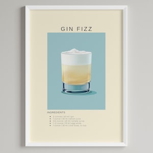 Gin Fizz Cocktail Poster | Klassische minimalistische Barwagen Dekor | Digitaler Download zum ausdrucken