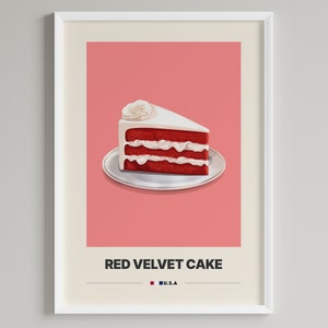 Rotes Samtkuchen-Poster | Amerikanisches Dessert | Minimalistisches Café-Dekor | Druckbarer digitaler Download