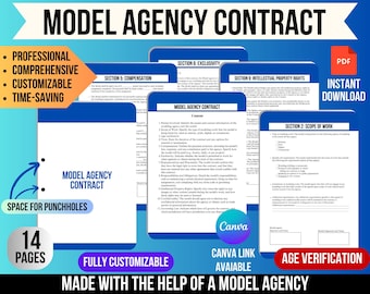 Model Agency Contract Model, Contract Template, Customizable contract, Editable agreement, Onlyfans model, Modeling contract form