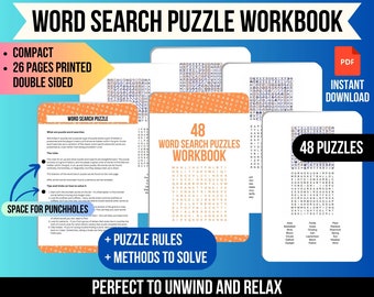 Word Search Puzzle Workbook, Mind games adults, Educational activity, Word search book, Puzzle workbook, Brain teaser game, Printable