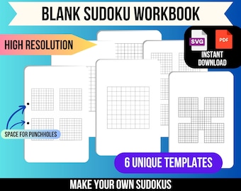 Blank Sudoku Workbook, SVG, Sudoku puzzle book, Blank Sudoku pages, Printable Sudoku, sudoku svg template, Number puzzle, Logic puzzle