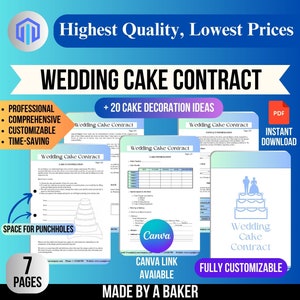 Wedding Cake Contract, Birthday Cake, Custom cake, Wedding cake, Cake order agreement, contract template, personal contract, legal