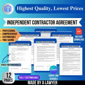 Independent Contractor Agreement, Freelance contract, Work agreement, Service contract, Consulting agreement