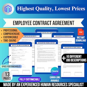 Acuerdo de contrato de empleado, Acuerdo de empleado, Contrato de trabajo, Contrato de personal, Acuerdo de trabajo, Contrato de recursos humanos, Acuerdo laboral