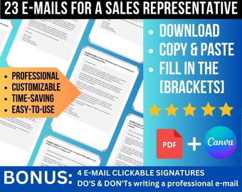 23 E-Mail-Vorlagen für Verkaufsrepräsentanten, anpassbar, professionell, im Unternehmensstil, als Canva- und Gmail-Vorlage, einschließlich E-Mail-Signatur