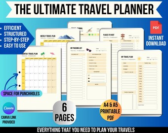 Travel Planner, Printable Planner, Customizable Planner, Trip Planner, Vacation Planner, Travel Organizer, Travel Itinerary