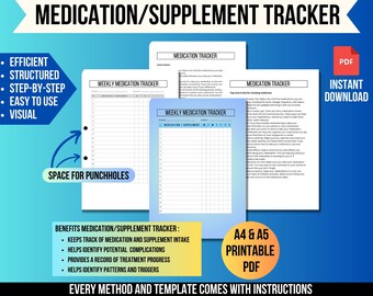 Medication And Supplement Tracker, Medication planner, Pill tracker, Health planner, Prescription log, Medication logbook, Health organizer