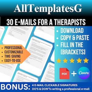 30 Therapist E-mail Templates, Customisable, Professional, psychologists, psychiatrists, canva and Gmail template with email signature