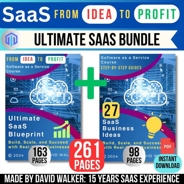 SaaS Idea to Profit Bundle, SaaS blueprint, Cloud Business educational Book, Tech Startup, Product Launch, software as a service, template
