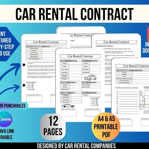 Car Rental Agreement Template Etsy