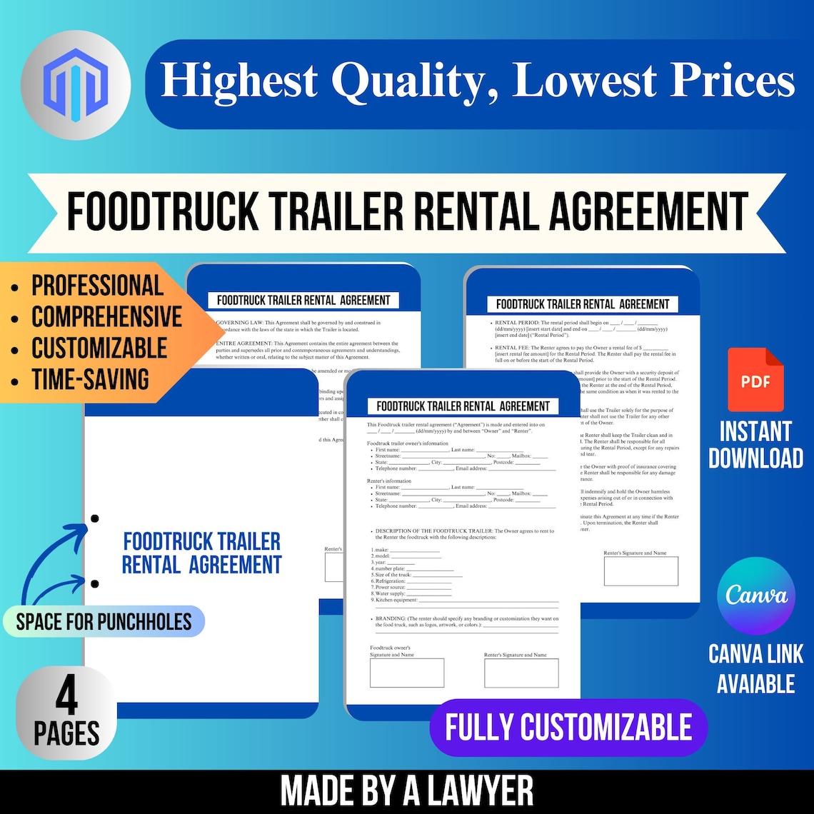 Container Hire Contract Foodtruck Trailer Rental Agreement, Rental Contract, Customizable ...