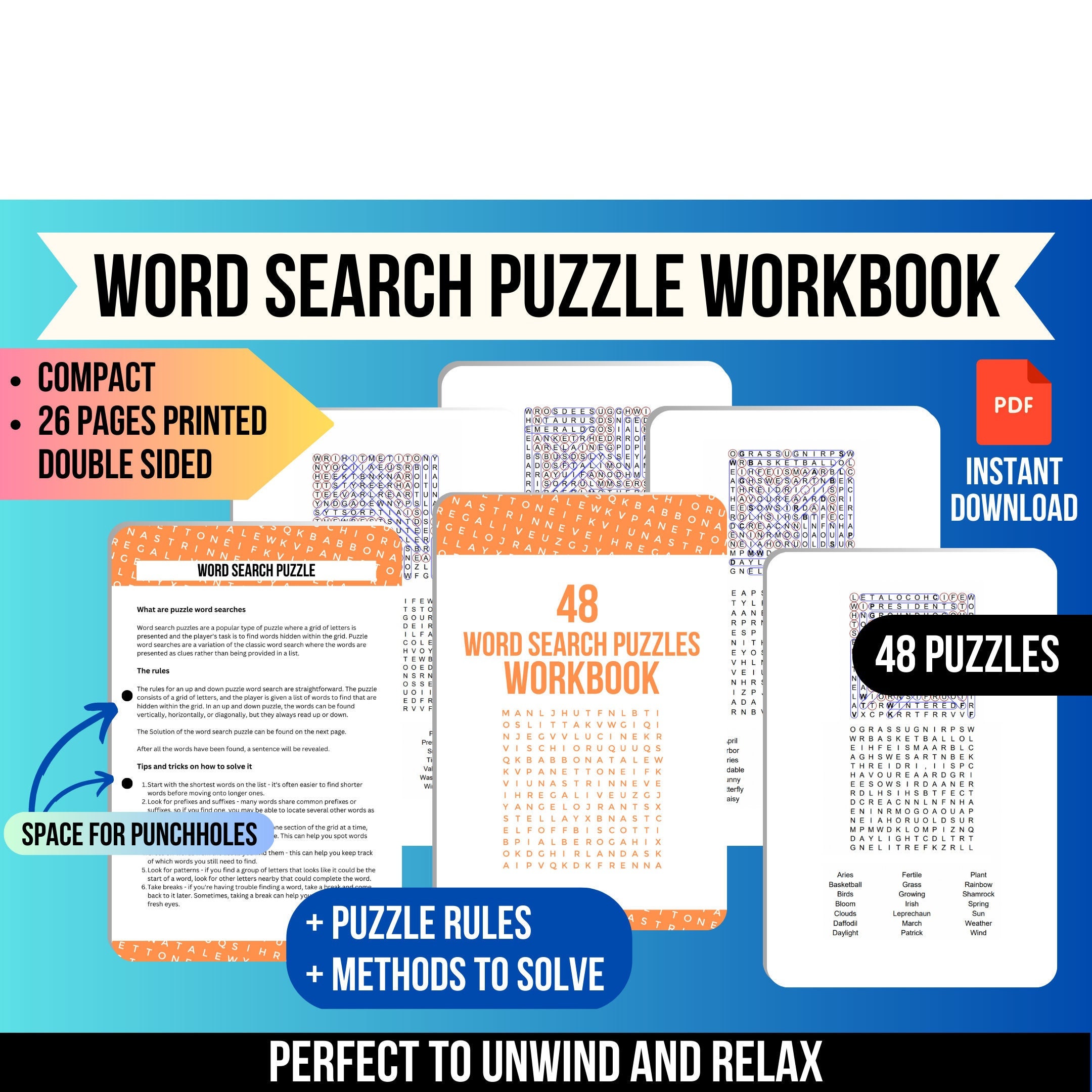 Word Search Puzzle Workbook Mind Games Adults Educational Etsy