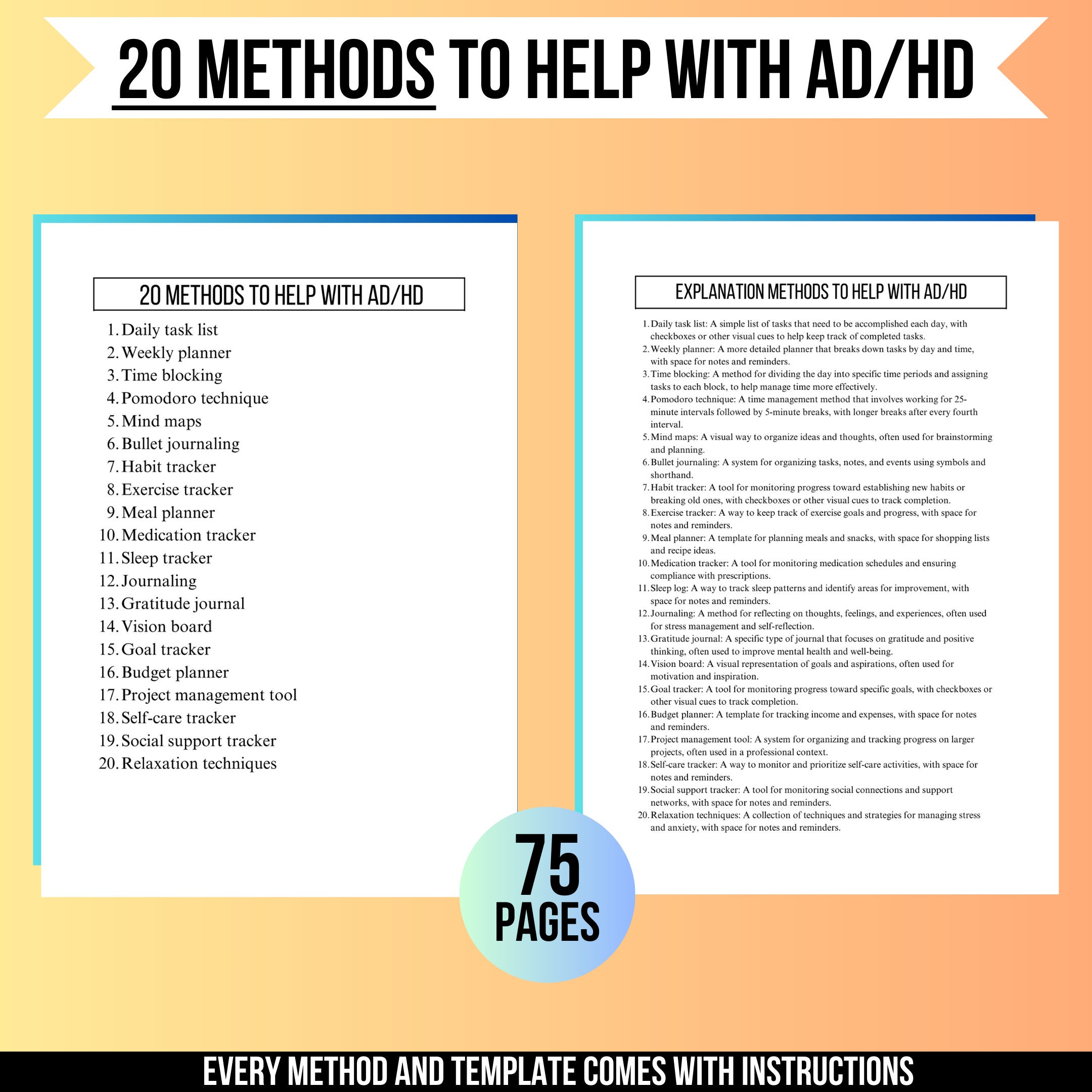 20 Methods to Help With AD/HD, Pomodoro Technique, Habit Tracker Kit ...