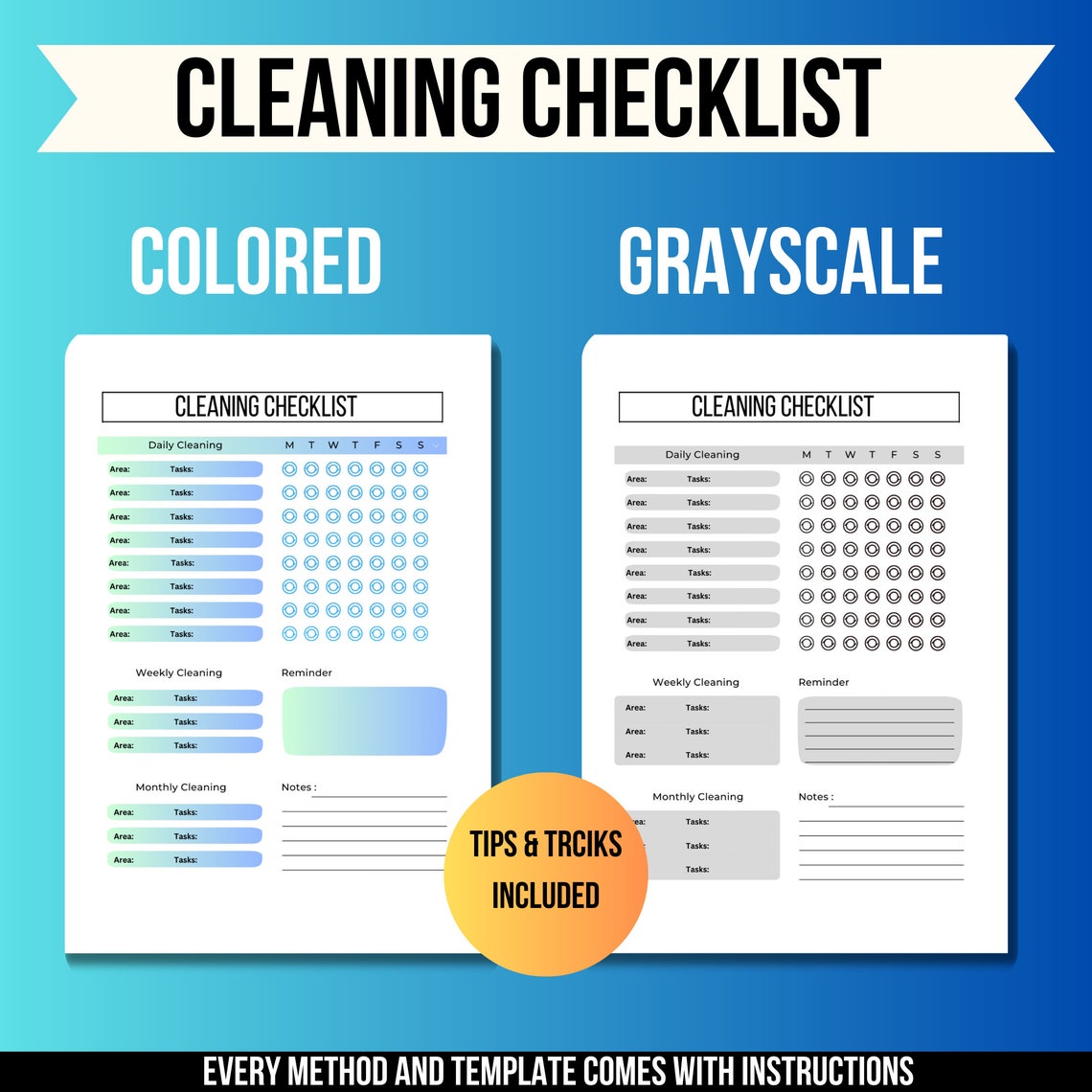 Cleaning Checklist, Chore Checklist Template, Room by Room, Home ...