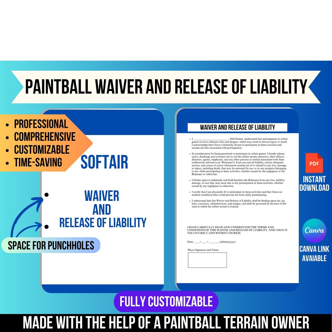 Paintball Waiver and Release of Liability Paintball Waiver Etsy