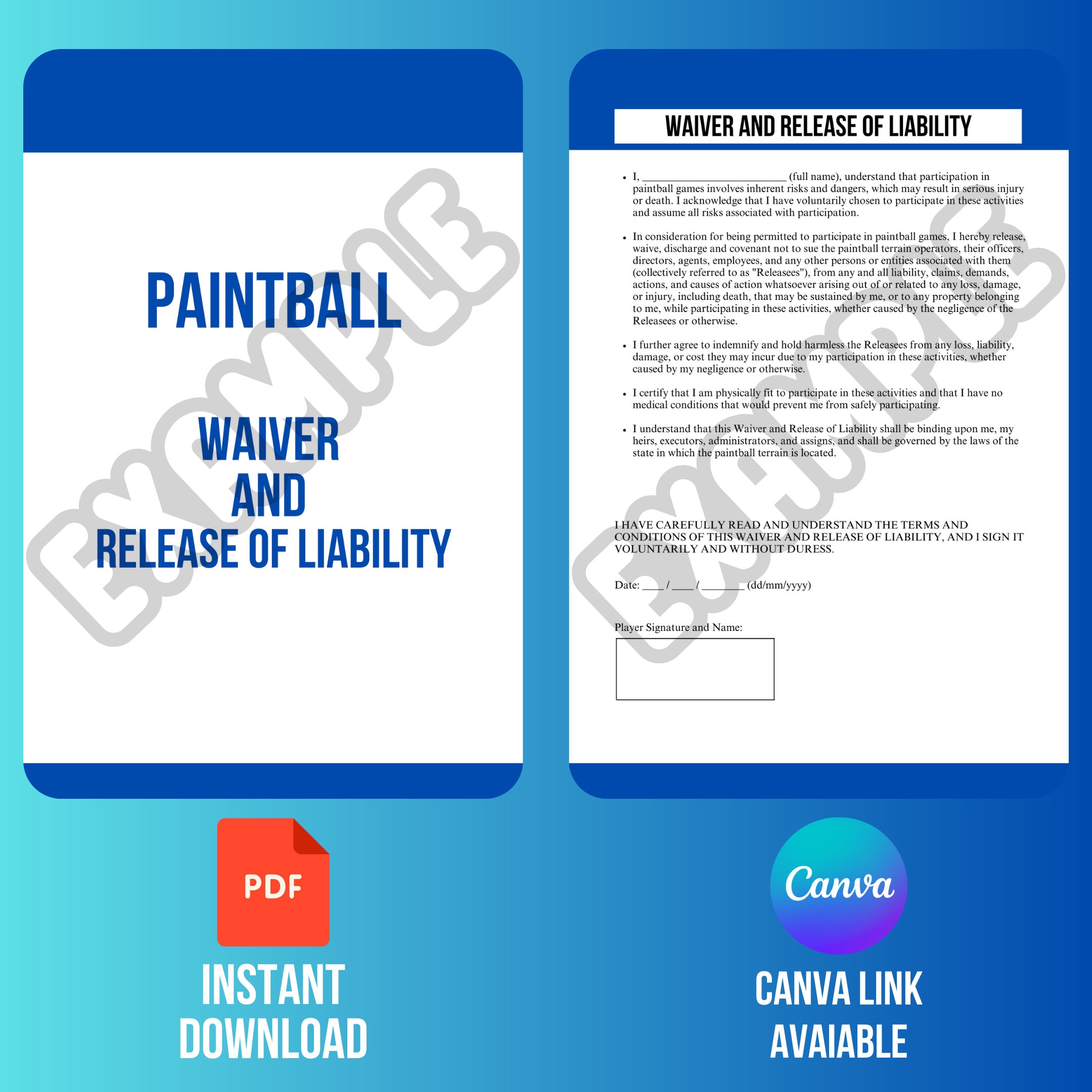 Paintball Waiver and Release of Liability Paintball Waiver Etsy
