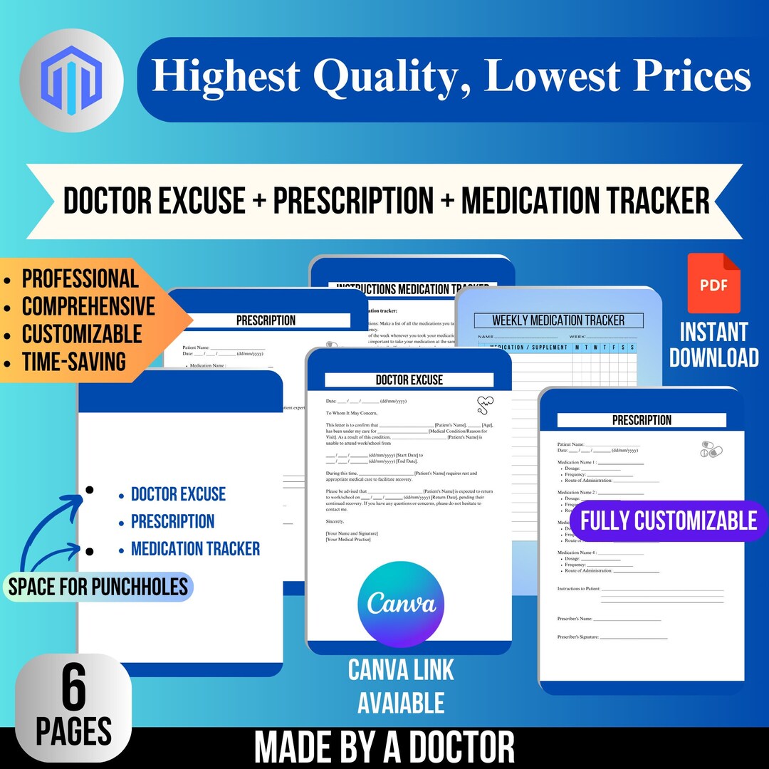 Doctor Excuse + Prescription + Medication Tracker, Medication Log ...