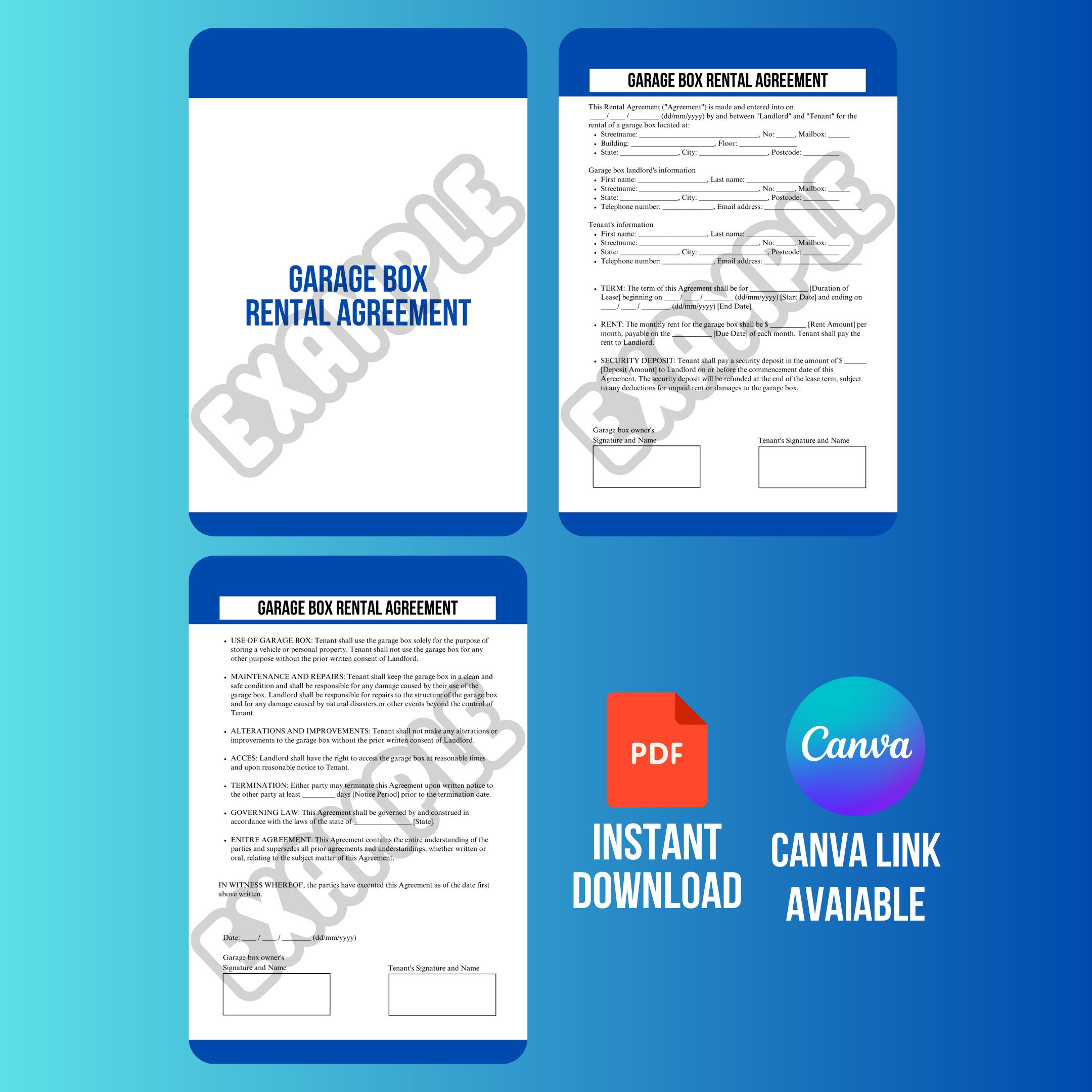 Garage Box Rental Agreement, Rental Contract Template, Storage Rental