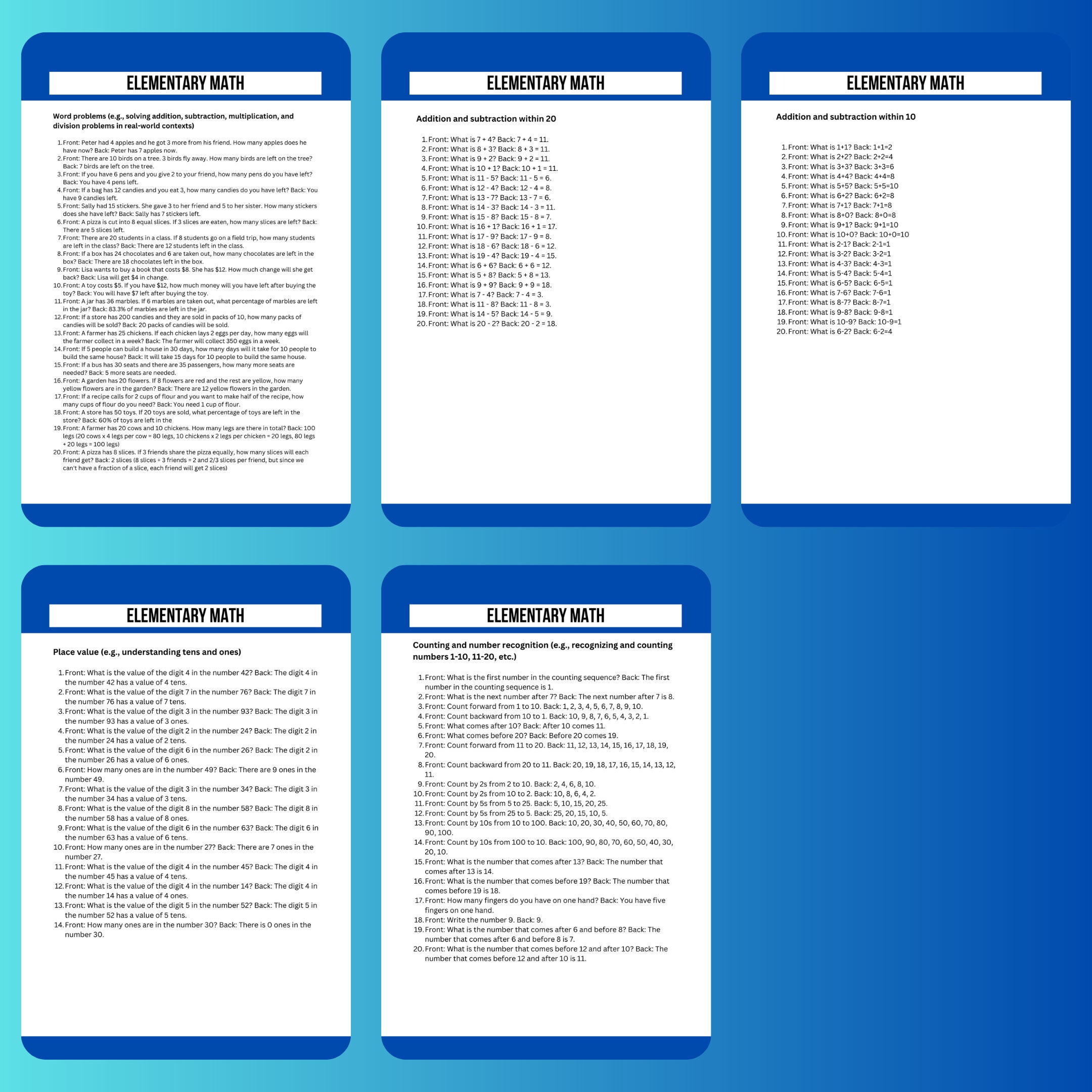 Anki Elementary Math Flashcard, Learning Program, Bundle Math