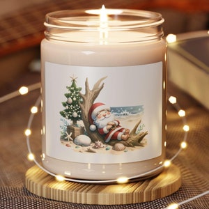 Santa Beach Soy Candle: Coastal Christmas Holiday Decor