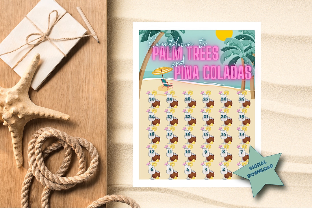 Beach Vacation Countdown Calendar Palm Trees and Pina Etsy