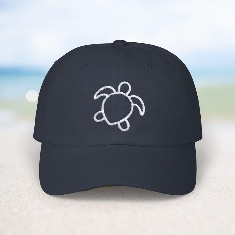 Embroidery Sea Turtle Dad Cap, Minimalist Baseball Hat, Beach Themed
