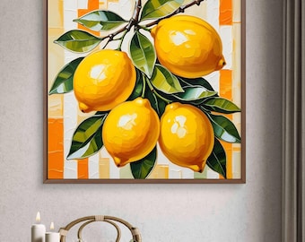 Gerahmte Zitrone, Kunstdruck, trendiges Küchendekor, Süße Zitronen & Streifen, Obst Poster, Küchen Wandkunst, Zitronen Wandkunst, Obst Dekor