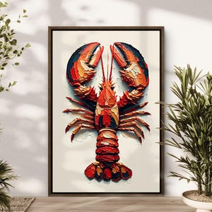 Lobster Wall Print Canvas Wall Art for Modern Kitchen Decor, Nautical Seafood Art, Coastal Wall Art, Lobster Lover Gift, Sealife Poster