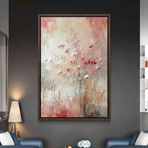 Canvas Wall Art, Abstract Wildflowers Field Print, Rustic Farmhouse Decor, Vintage Floral Framed Art, Botanical Landscape Painting