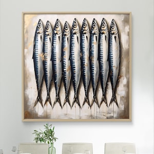 Sardines Art Print, Framed Oil Painting Style, French Kitchen Decor & Still Life Wall Art, Sardines Decor, Fish Still Life, Tinned Fish Art