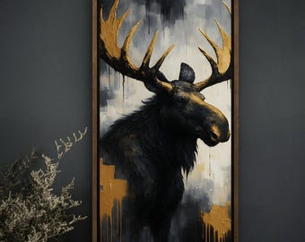 ムースウォールアート、素朴なキャビンの装飾、モダンな野生動物のプリント、北欧の動物画、自然愛好家への贈り物、ハンターへの贈り物、ムース愛好家への贈り物