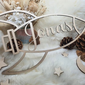 Wooden first name - Baby wall decoration - Wooden first name sign - Wooden rocket - Customizable birth