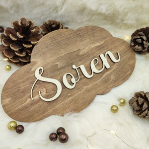 Wooden first name - Baby wall decoration - Wooden first name sign - Wooden cloud - Customizable birth