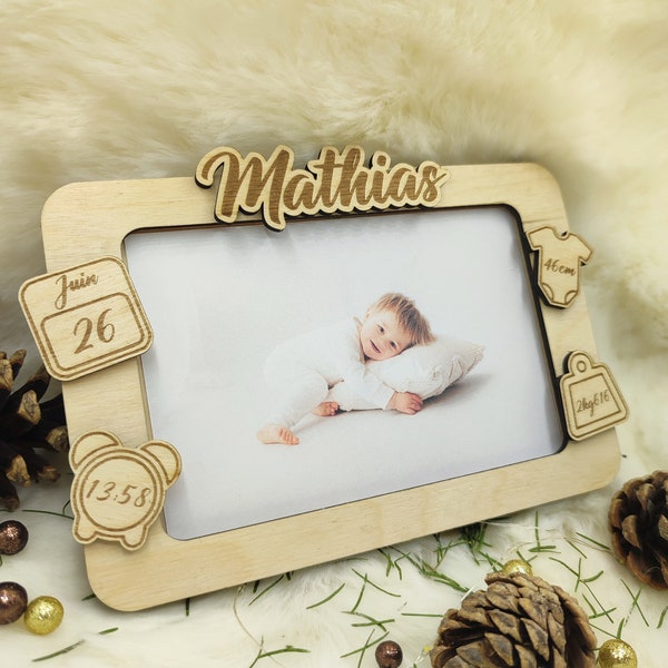 Cadre photo bébé - Cadre de naissance - Cadre photo 10x15 - Cadre en bois personnalisé