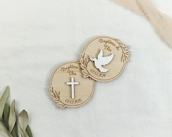 Magnet en bois baptême - Magnet cadeau invité baptême - Magnet baptême personnalisé en bois