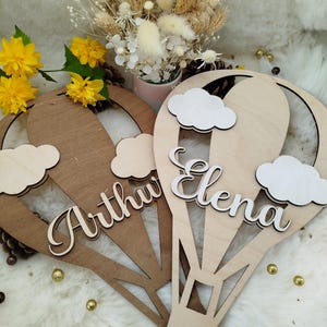 Wooden first name - Baby wall decoration - Wooden first name sign - Wooden hot air balloon - Customizable birth