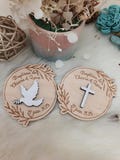 Wooden baptism magnet - Baptism guest gift magnet - Personalized wooden baptism magnet product logo