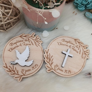 Wooden baptism magnet - Baptism guest gift magnet - Personalized wooden baptism magnet