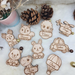 Marcador de lugar de madera personalizado - Nombre de madera - Decoración de mesa infantil - Marcador de lugar de boda
