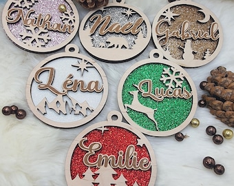 Boule de Noël personnalisée - Boule de noël en bois - Décoration de Noël personnalisée - Cadeau original Noël